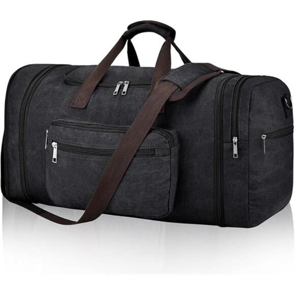 Mens duffle bag large 60L canvas travel gym carry on weekender overnight bag - Picture 7 of 7